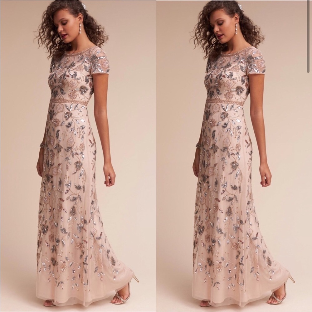 BHLDN x Adrianna Papell Cecelia Gown Champagne Sz8